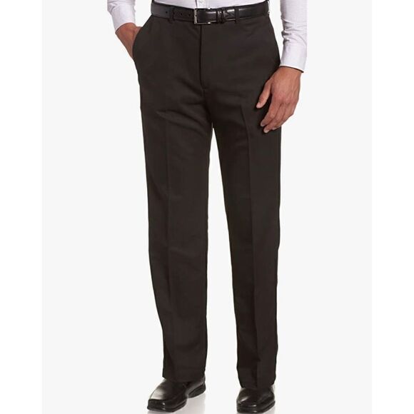 Haggar mens Cool 18 Stria Hidden Expandable Waistband Plain Front dress pants, - Picture 1 of 5